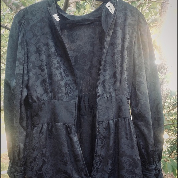 Vintage Silk Rose Dress Noir M - Picture 5 of 6